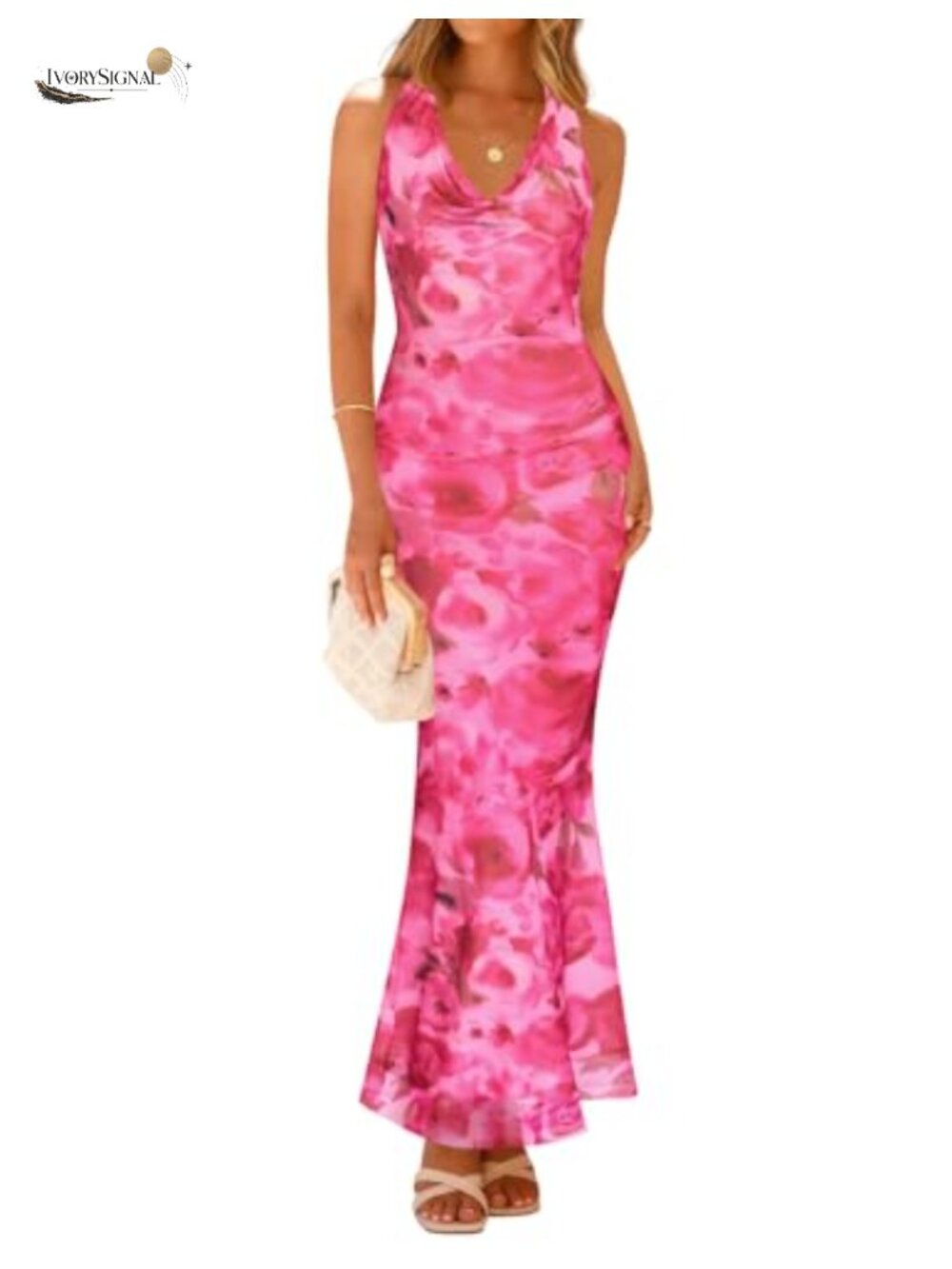 Sleeveless Halter Neck Floral Maxi Dress Bodycon Summer Party